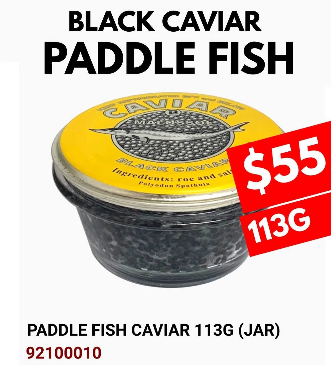 Банка икры Black Caviar Paddle Fish 113 г с ценой $55 для раздела икра и деликатесы