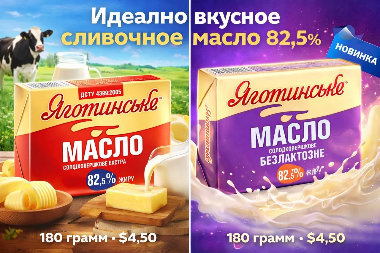 Промо-фото упаковки сливочного масла с жирностью 82,5% для раздела молочных продуктов